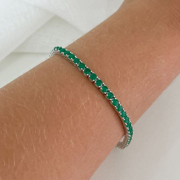 Pulseira Prata Riviera Verde 19cm 3mm