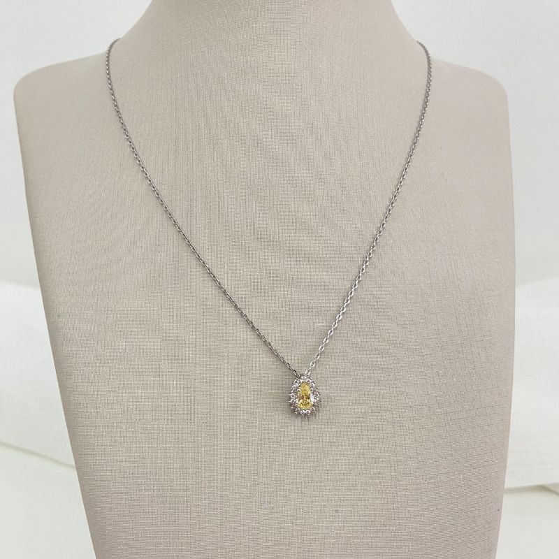 Gargantilha Prata Pedra Amarela 1f 4mm 45cm Cravejada