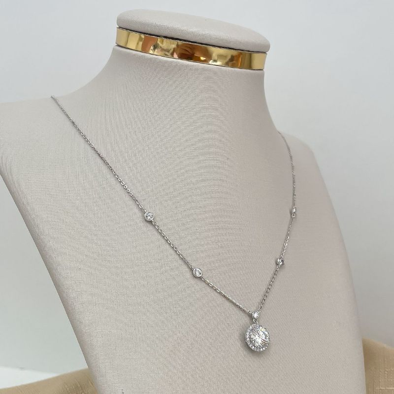 Gargantilha Prata Pedra Cristal Cravejada 45cm 7mm Moissanite