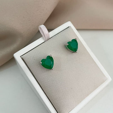 Brinco Prata Coração Verde Escuro
