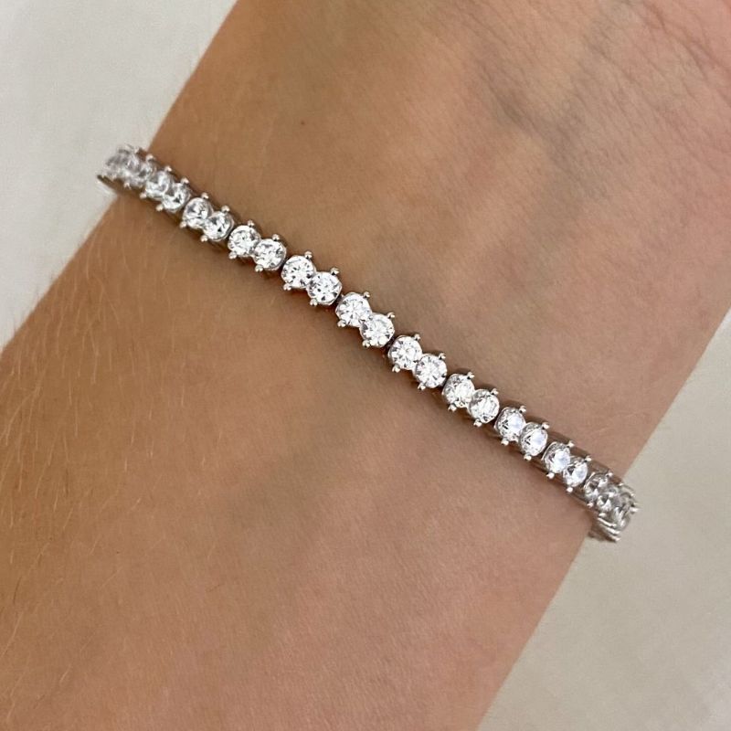 Pulseira Prata Revi. P Dupla Cristal 2,5mm