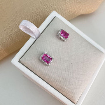 Brinco Prata Pedra Rosa Cristal 4mm