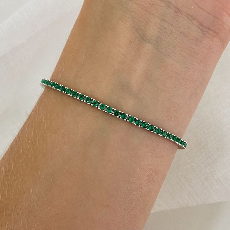 Pulseira Prata Riviera Verde 2mm 17cm