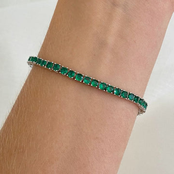 Pulseira Prata Riviera Verde 18cm 3mm