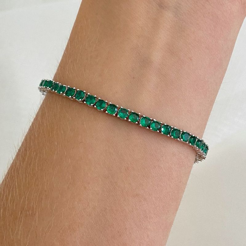 Pulseira Prata Riviera Verde 18cm 3mm
