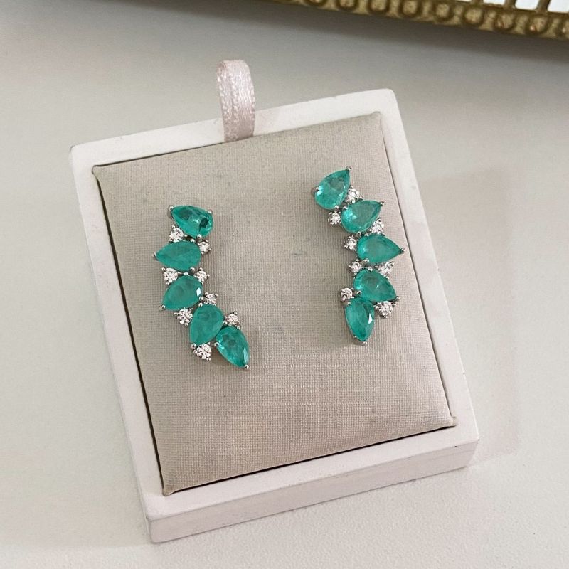 Brinco Prata Earcuff Verde Claro 6mm