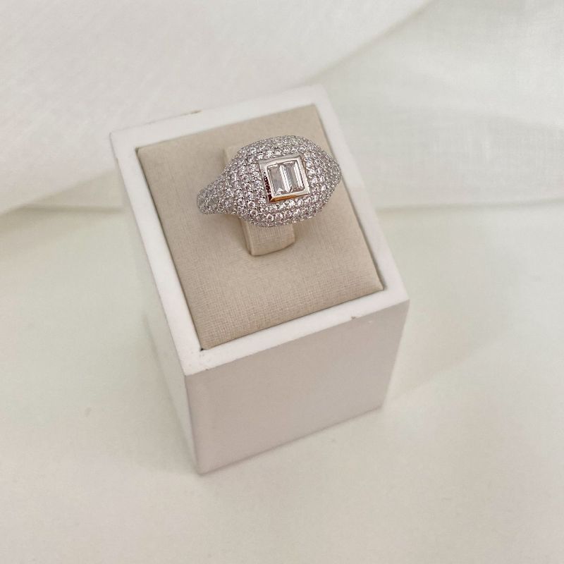 Anel Prata Pedra Cristal Cravejado