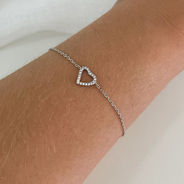 Pulseira Prata Coração Vazado/Cravejado