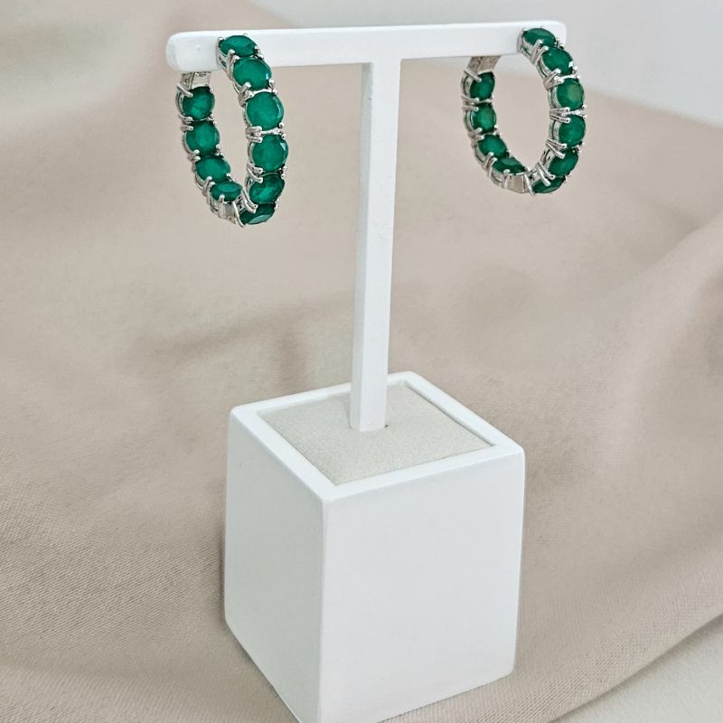 Argola Prata Pedras Verde