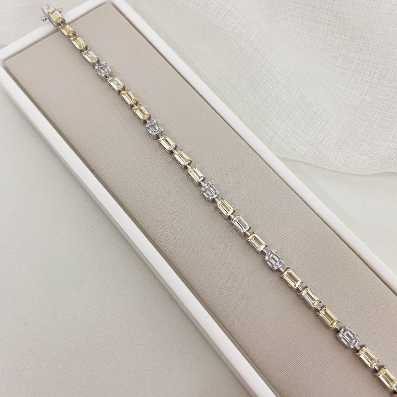 Pulseira Prata Pedras Cristal/Amarelo Claro