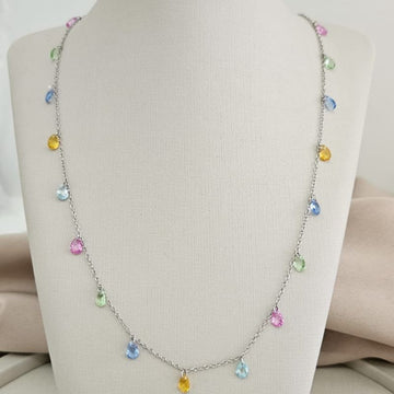 Gargantilha Prata Pedras Colorida 70cm