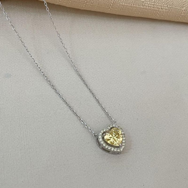Gargantilha Prata Coração 1 Pedra Cravejada