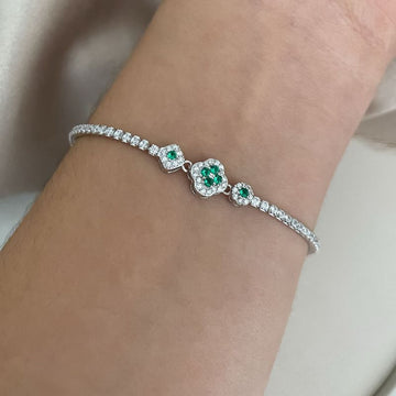 Pulseira Prata Riviera Flores Verde