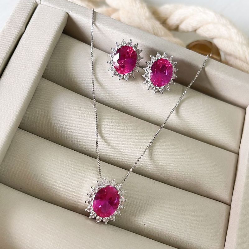 Conjunto Prata Pedra Rosa