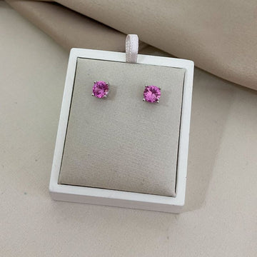 Brinco Prata Pedra Rosa
