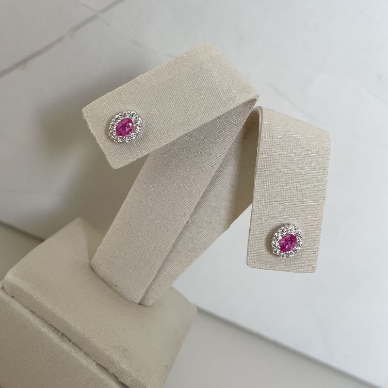 Brinco Prata Pedra Rosa