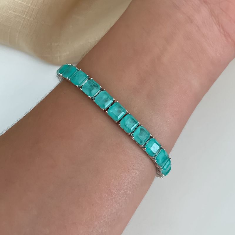 Pulseira Prata Riviera Quad Verde Claro 17cm 6mm