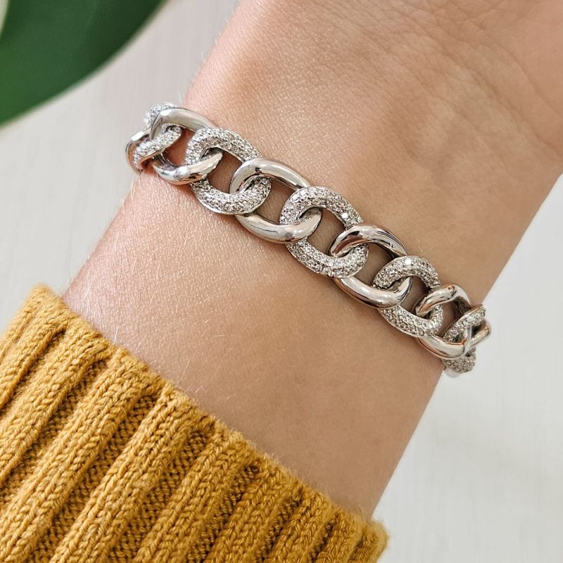 Pulseira Prata Grume Cravejada