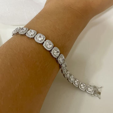 Pulseira Prata Riviera Cristal 5mm 17cm Cravejada