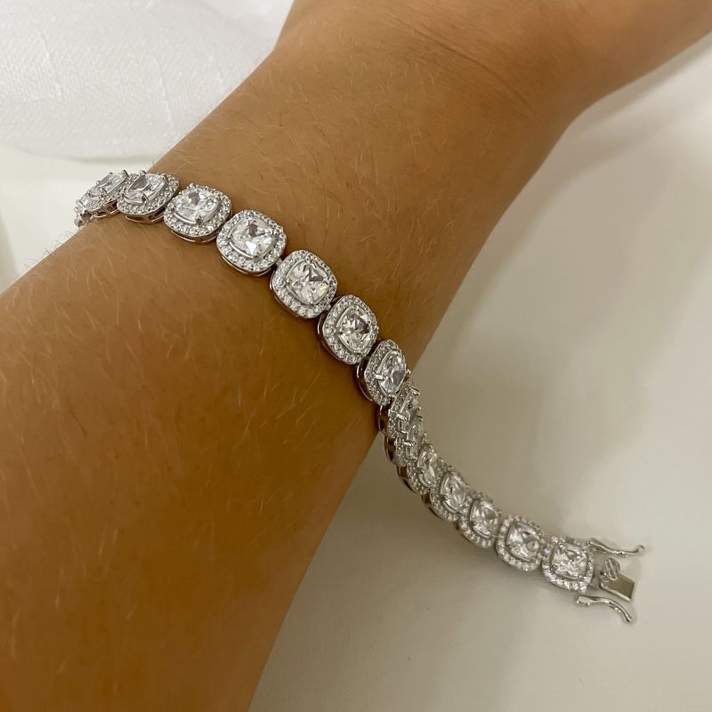 Pulseira Prata Riviera Cristal 5mm 17cm Cravejada
