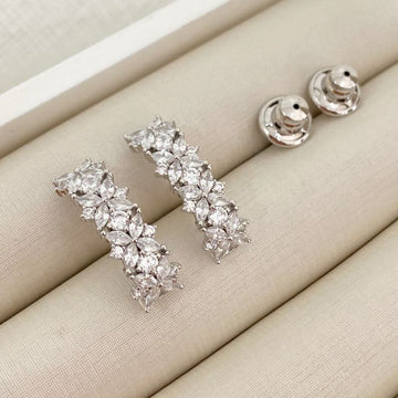 Brinco Prata Flor Pedra Cristal