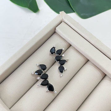 Brinco Prata Earcuff Preto