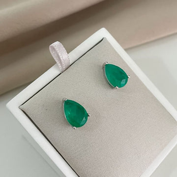 Brinco Prata Gota Verde 10mm