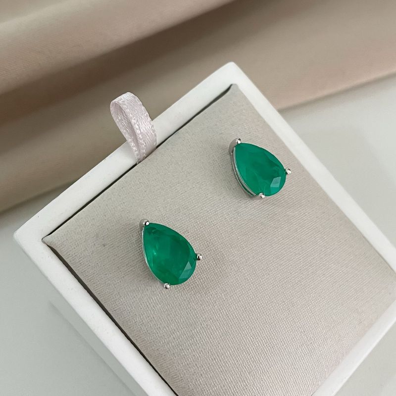 Brinco Prata Gota Verde 10mm