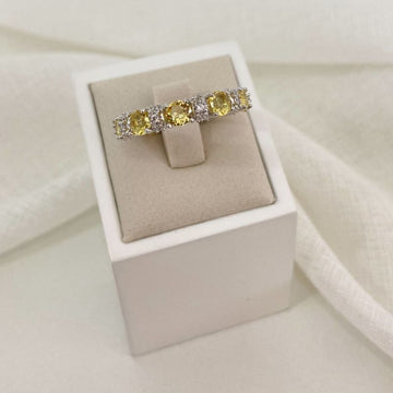 Anel Prata Meia Alianca Cristal/Amarelo 4mm