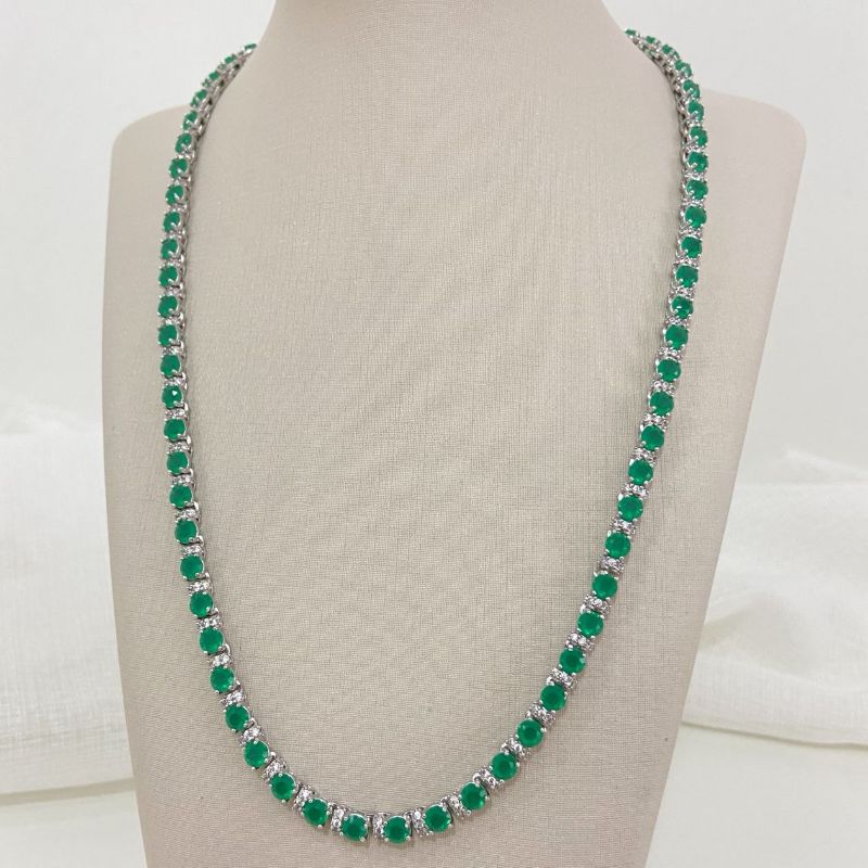 Gargantilha Prata Riviera Verde 4mm 45cm