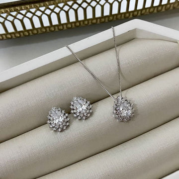 Conjunto Prata Gota em Pedras 5mm 45 Cm
