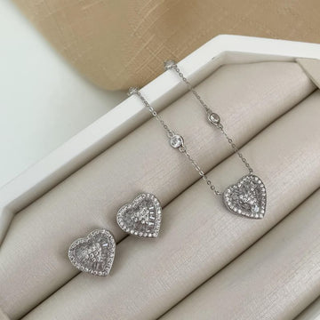 Conjunto Prata Coração Cravejado 45cm