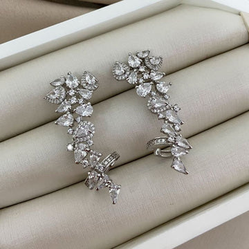 Brinco Prata Earcuff 3p Cravejada Cristal