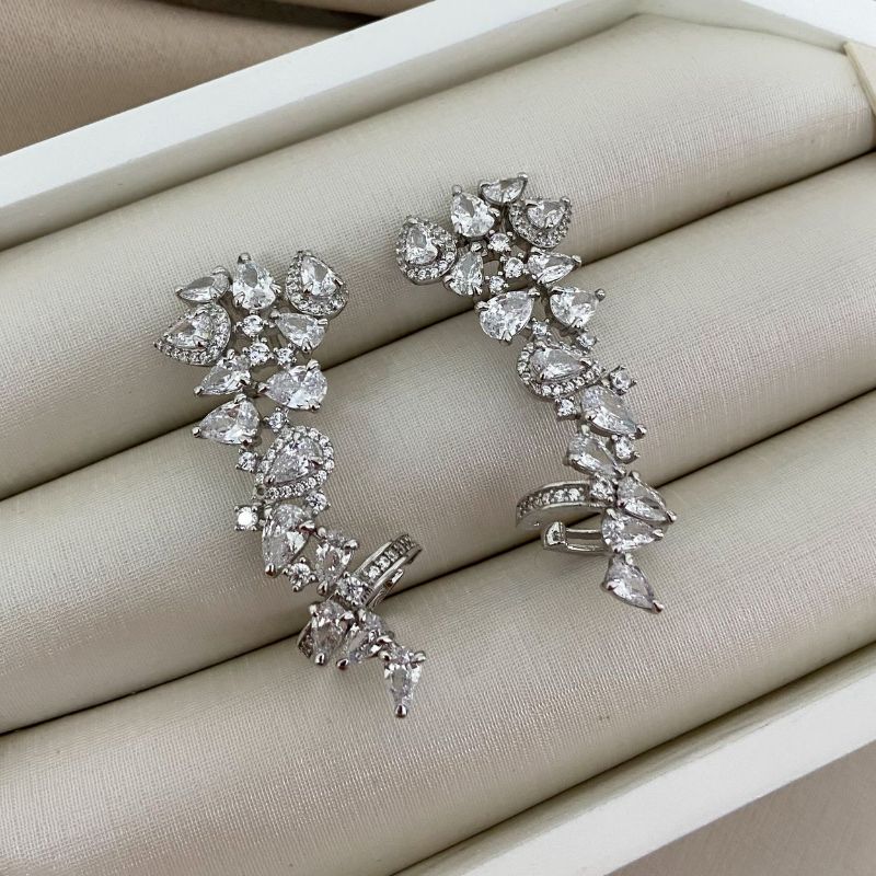 Brinco Prata Earcuff 3p Cravejada Cristal