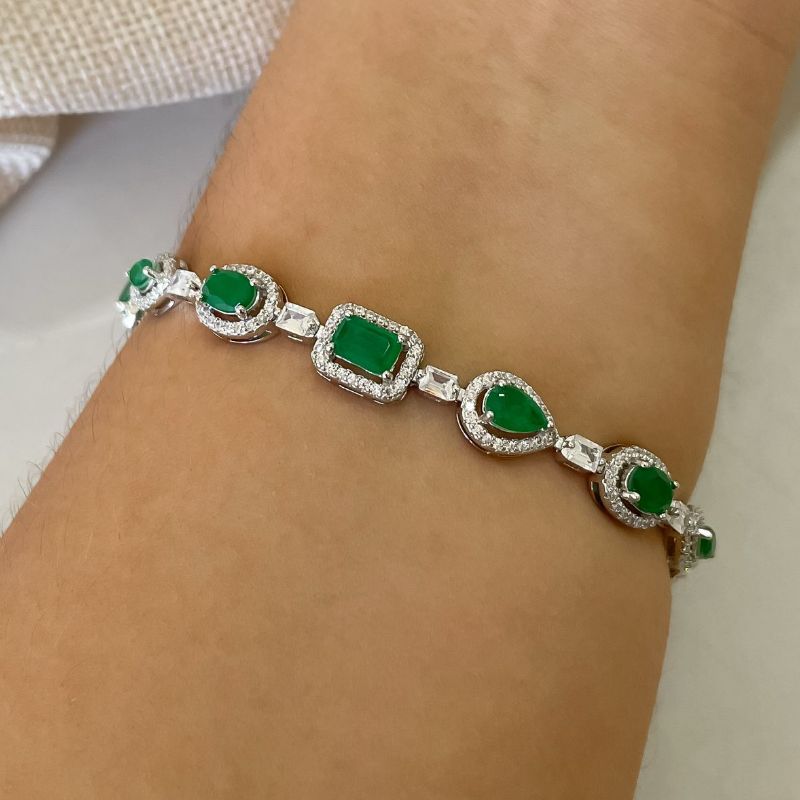 Pulseira Prata Verde Cravejada
