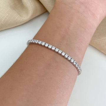 Pulseira Prata Riviera Cristal 17cm 3mm
