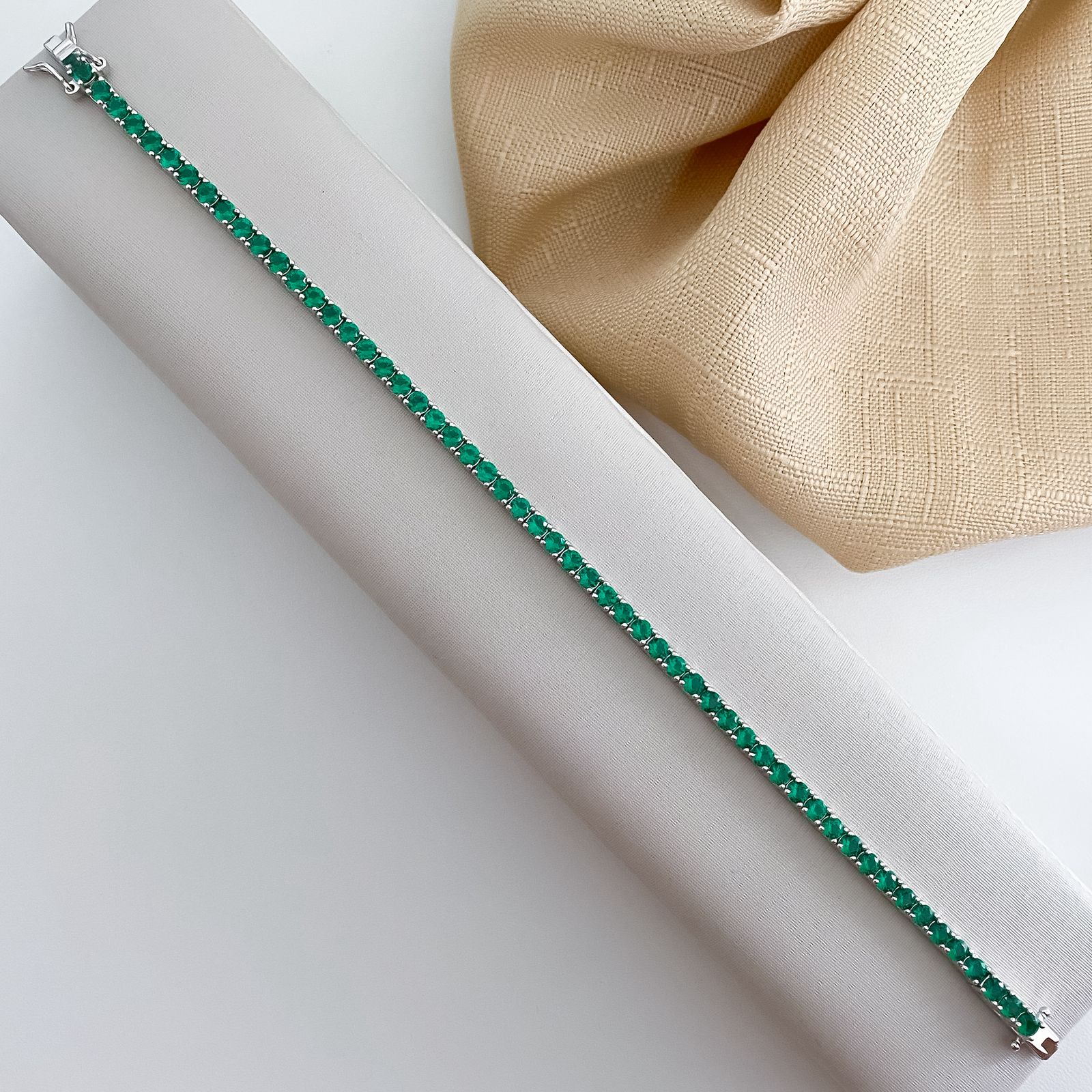 Pulseira Prata Riviera Verde 19cm 3mm