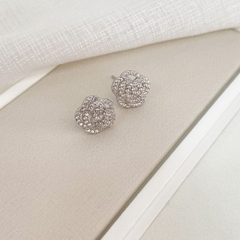 Brinco Prata Flor Cravejado