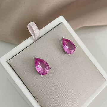 Brinco Prata Gota Rosa 10mm