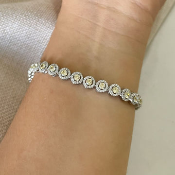 Pulseira Prata Amarela Cravejada 17cm 3mm