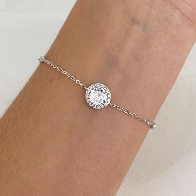 Pulseira Prata 1 Pedra Cristal Cravejada