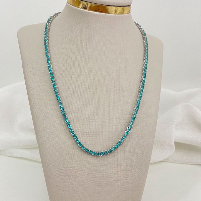 Gargantilha Prata Verde Claro 3mm 40cm