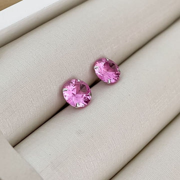 Brinco Prata Ponto de Luz Rosa 8mm