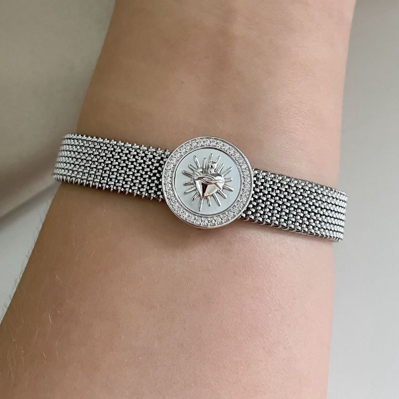 Pingente Prata Pulseira Sag Coração Cravejado