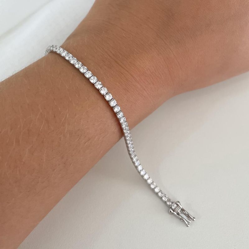Pulseira Prata Riviera Cristal 2,5mm 4garras 17cm