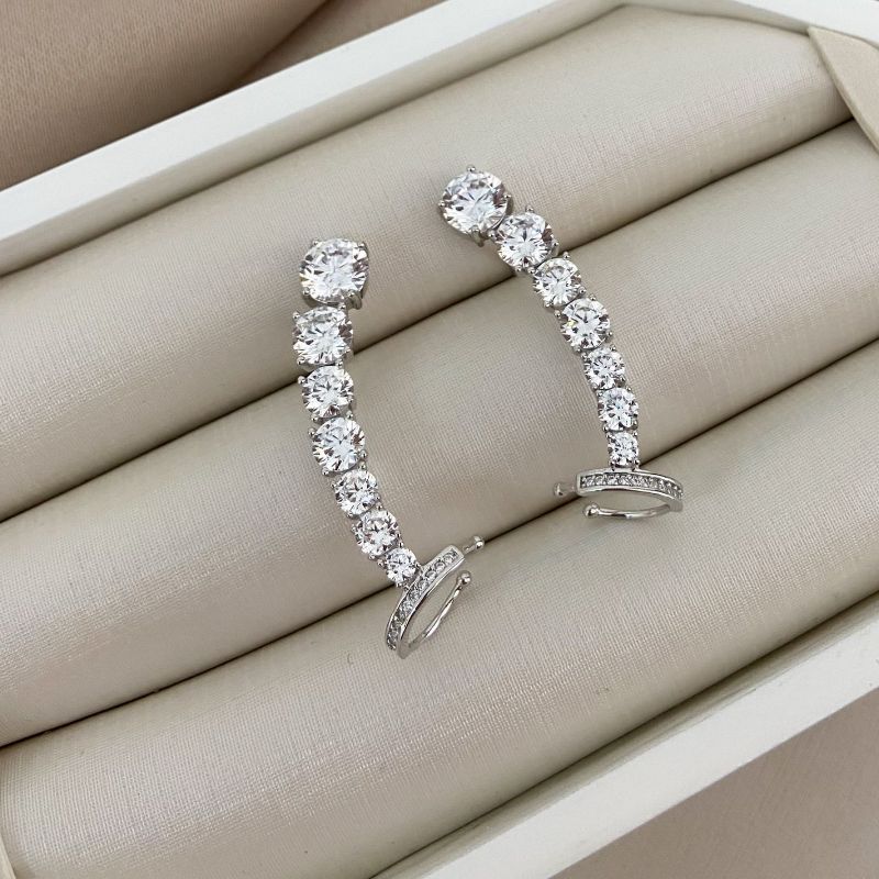 Brinco Prata Earcuff Pedras 6mm Cristais