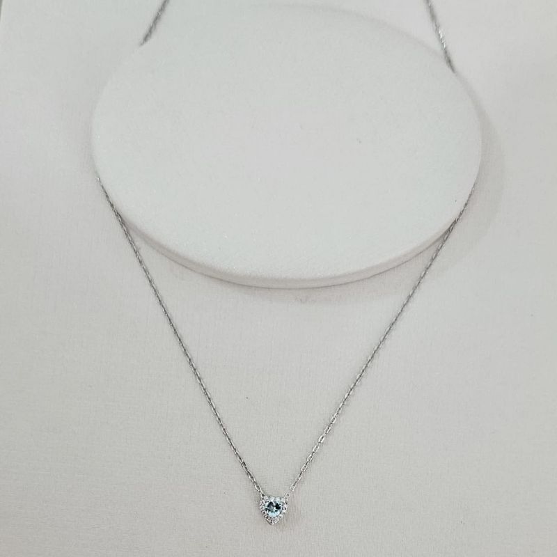 Gargantilha Prata Coração Azul Claro3mm