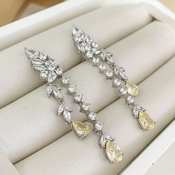 Brinco Prata Pedras Cristal Amarelo