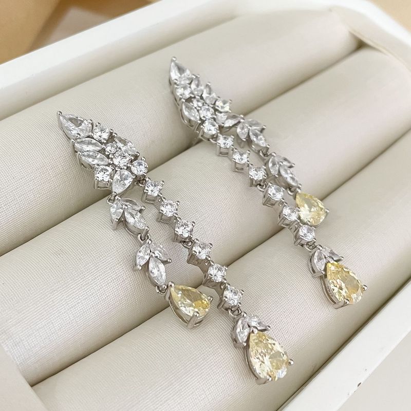 Brinco Prata Pedras Cristal Amarelo