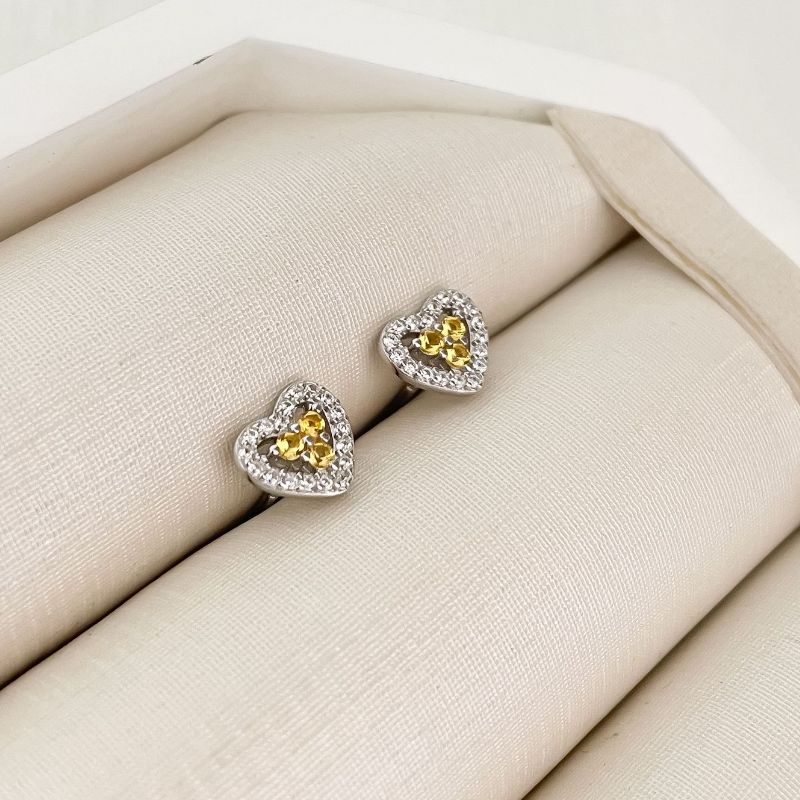 Brinco Prata Coração Cristal Amarelo